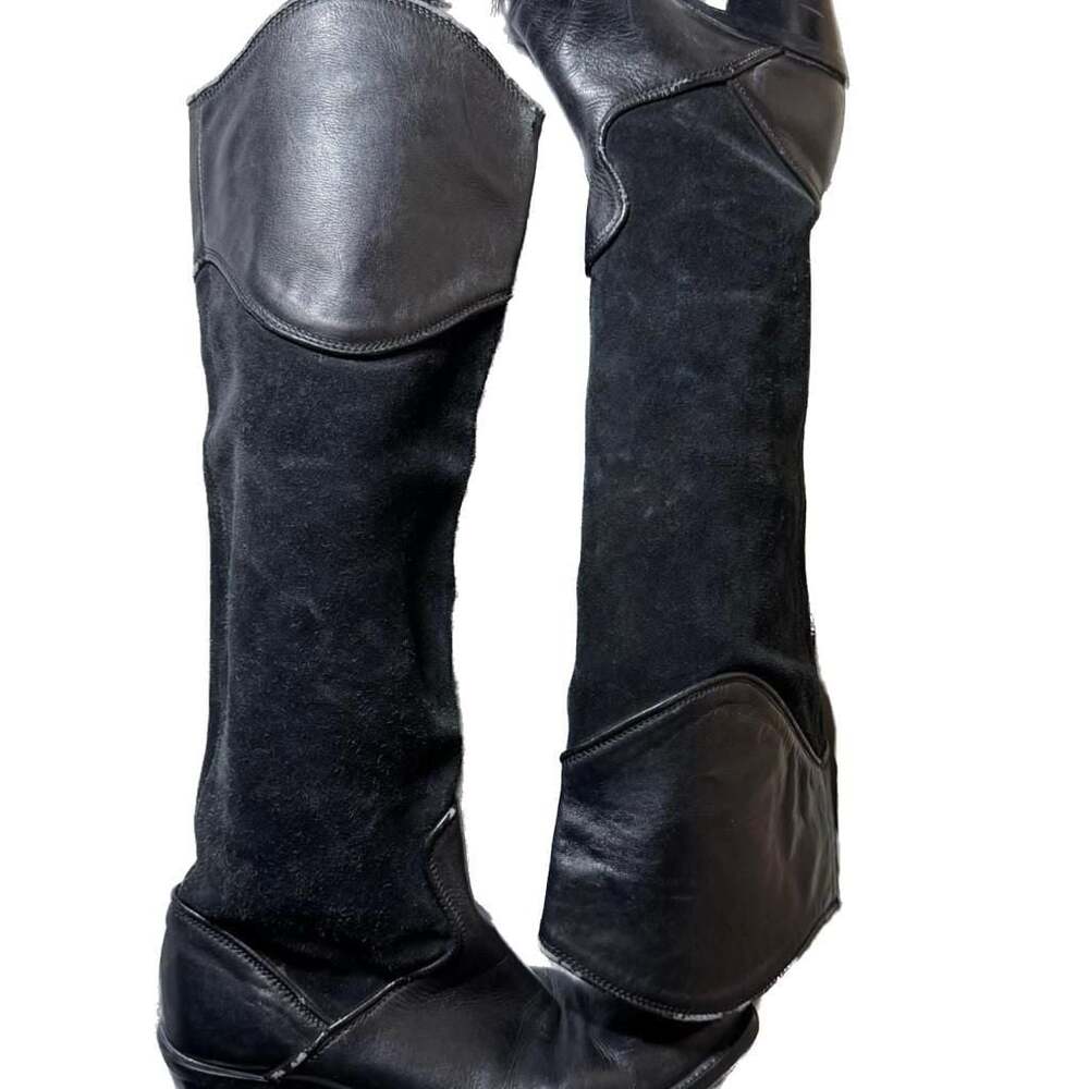 Gaia Black Leather & Suede Knee-High Riding Boots, Women's Size 6